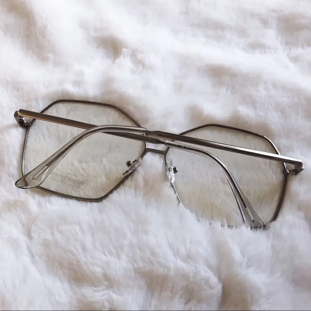 Peyton Silver Hexagon Clear Sunglasses